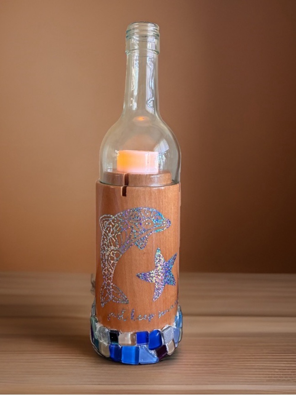 “Just Keep Swimming" Handcrafted Ocean Dolphin & Starfish Tea Light Holder